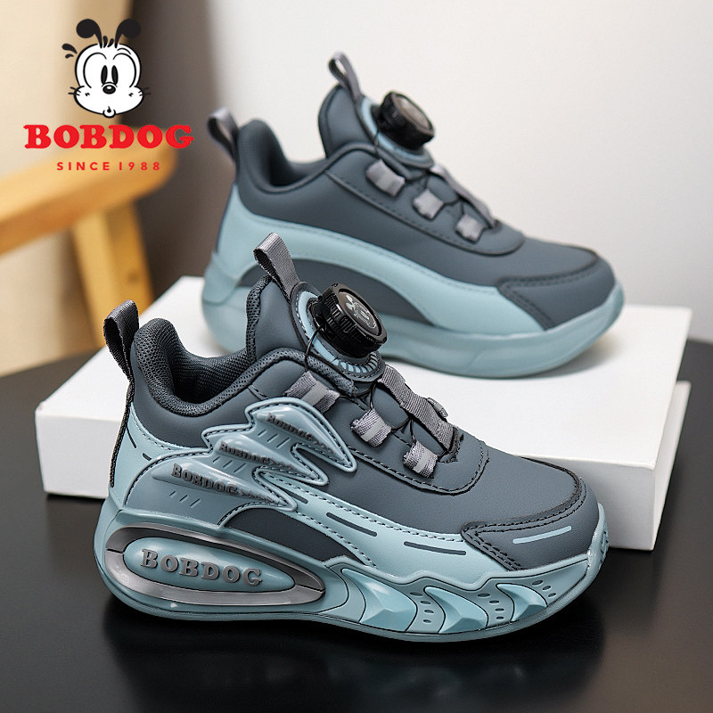 巴布豆男童鞋子2025秋冬新款皮面防水轻便软底防滑跑步儿童运动鞋