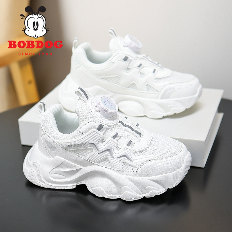 巴布豆童鞋小白鞋女童2026新款儿童鞋子网面透气鞋男童白色运动鞋