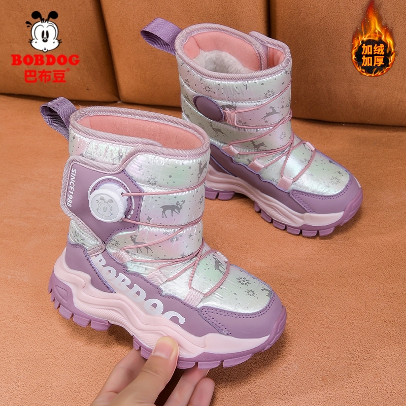 巴布豆女童雪地靴冬季加绒加厚棉