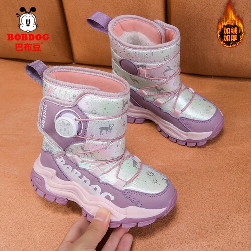 巴布豆女童雪地靴冬季加绒加厚棉
