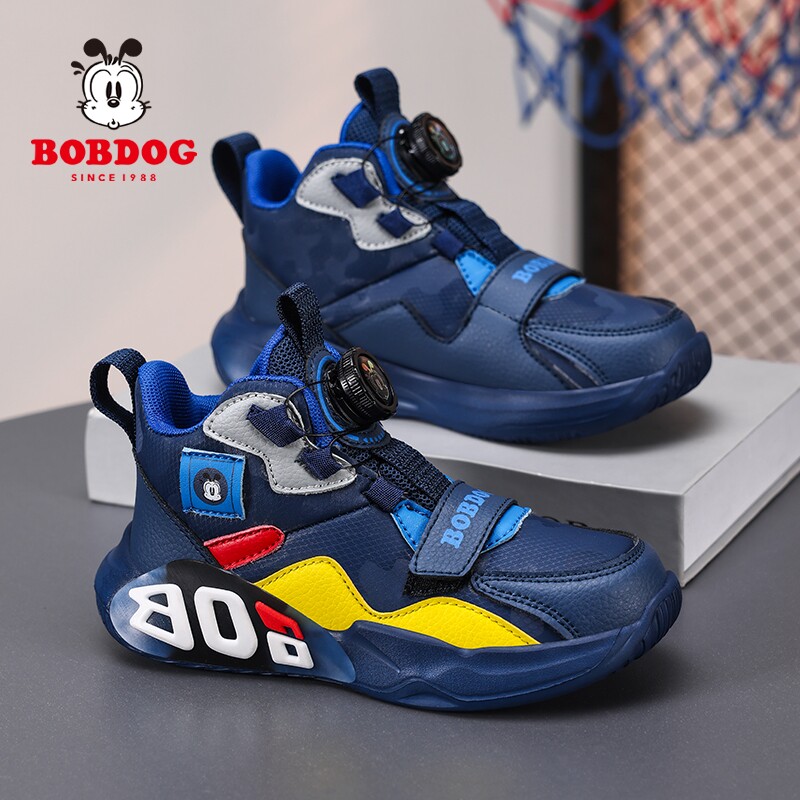 巴布豆童鞋男童鞋子秋冬款2026新款皮面防水中大童高帮儿童运动鞋