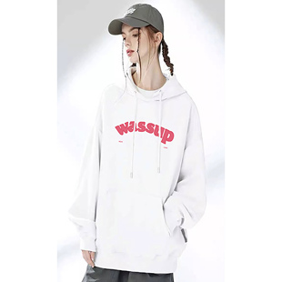 WASSUP国潮重磅纯棉秋冬加绒加厚连帽卫衣男宽松情侣款美式上衣女