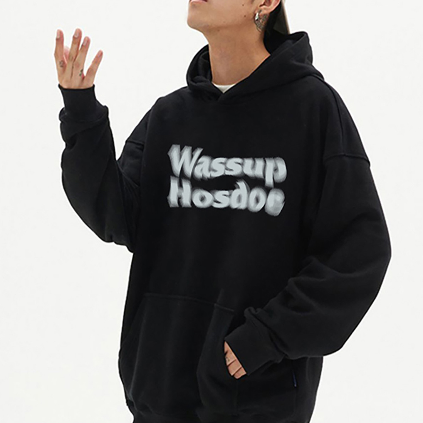 WASSUP国潮重磅纯棉连帽卫衣男2024秋冬新款加绒加厚情侣装宽松女