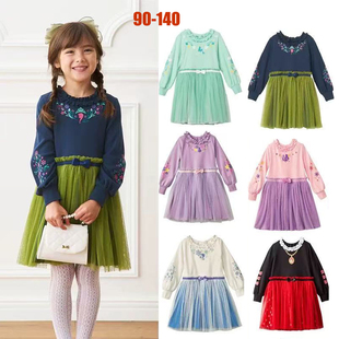 出口日单千趣春秋纯棉女童公主裙洋气秋装 纱裙子童碎花网纱连衣裙