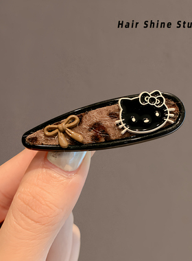可爱小猫发夹女新款侧边夹子高级感豹纹精致刘海碎发夹鸭嘴夹发饰