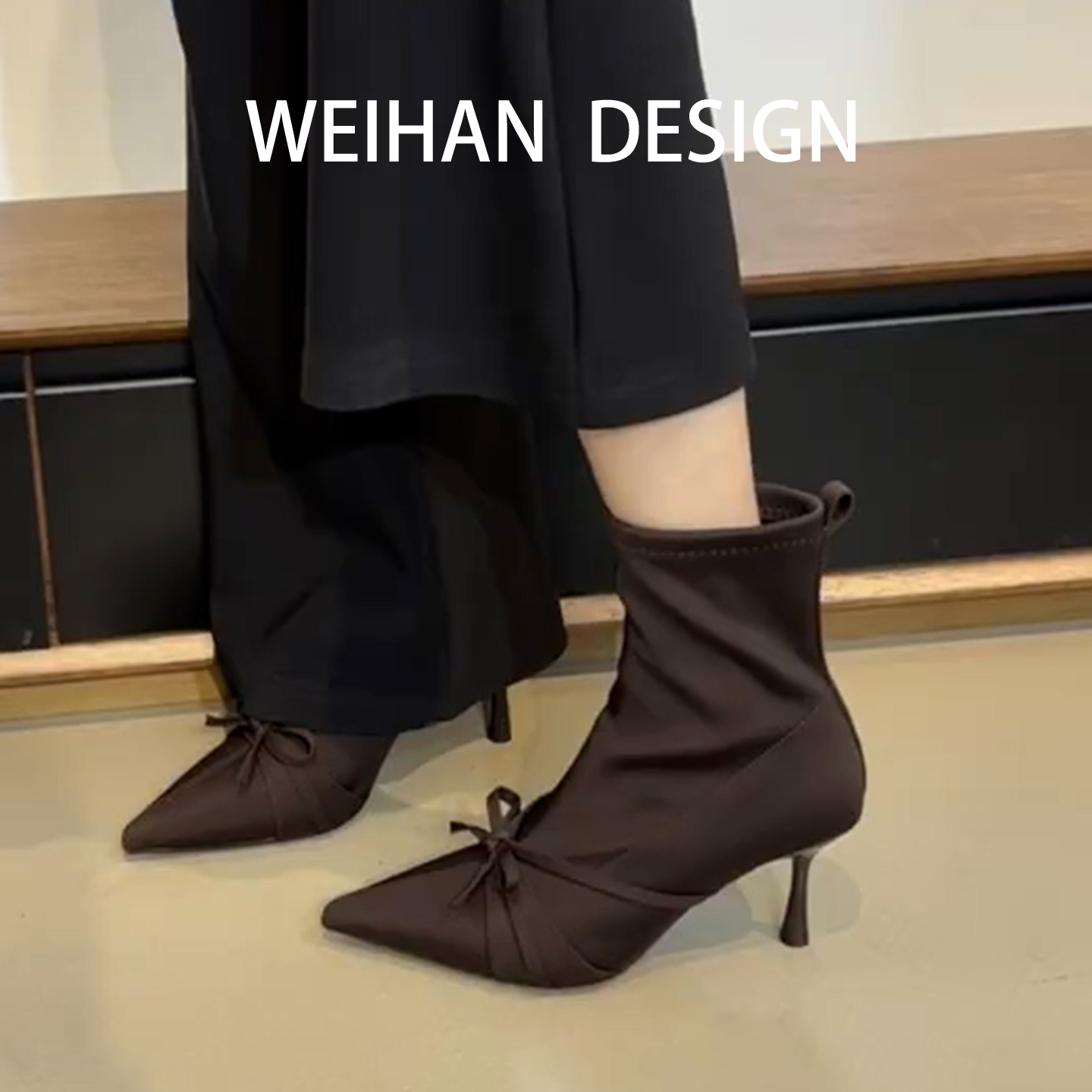 羊皮版！尖头细跟时尚弹力瘦瘦靴