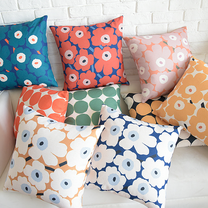 北欧罂粟太阳花彩色圆圈棉麻靠枕