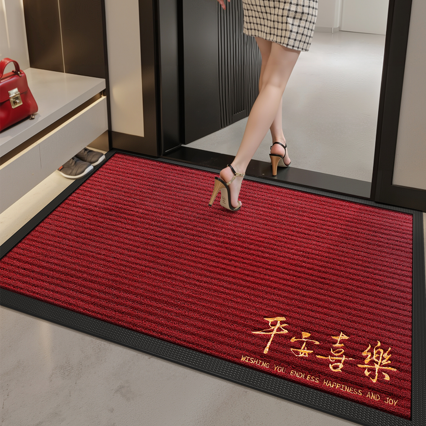 大江地垫红色入户门口脚垫2025新款耐脏免洗门垫玄关进门防滑地毯