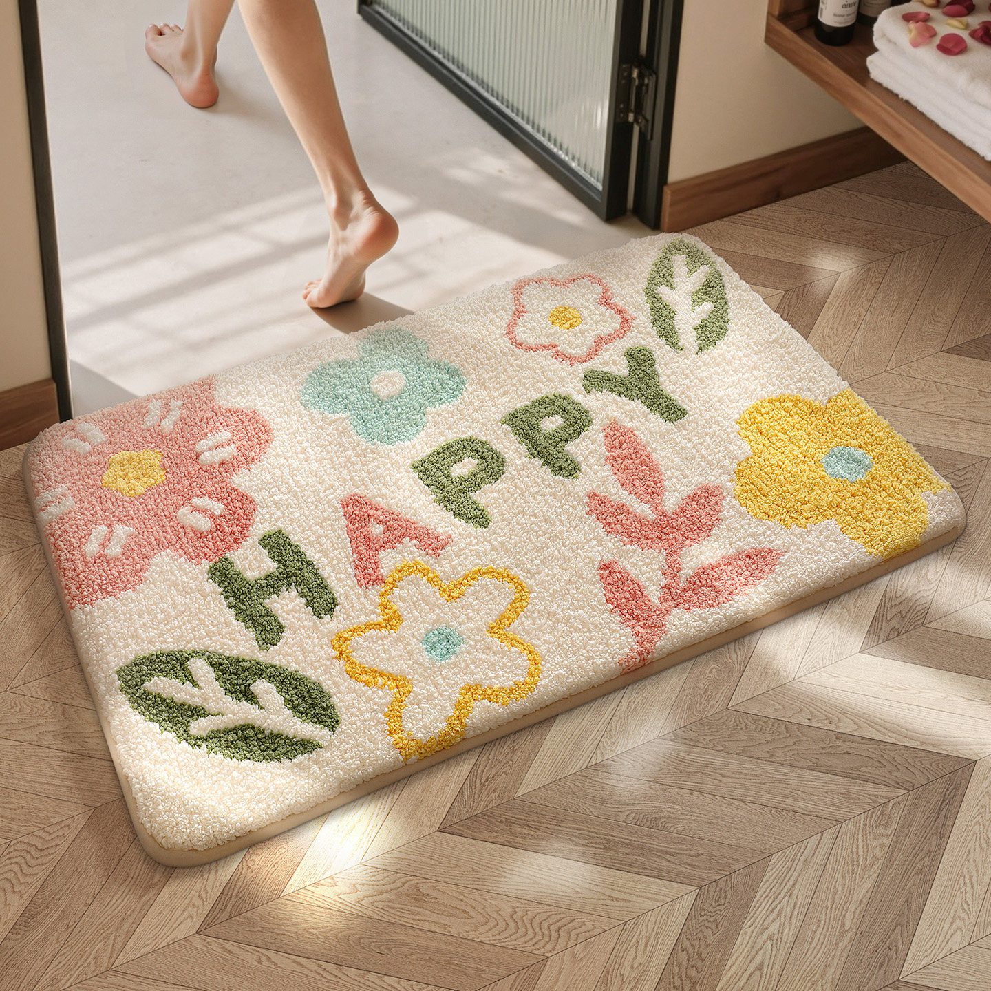 大江浴室专用吸水地垫花朵厕所地巾植绒脚垫加厚防滑垫卫生间地毯,家庭/个人清洁工具,地垫,淘宝优惠券,粉丝福利购,淘宝优惠卷