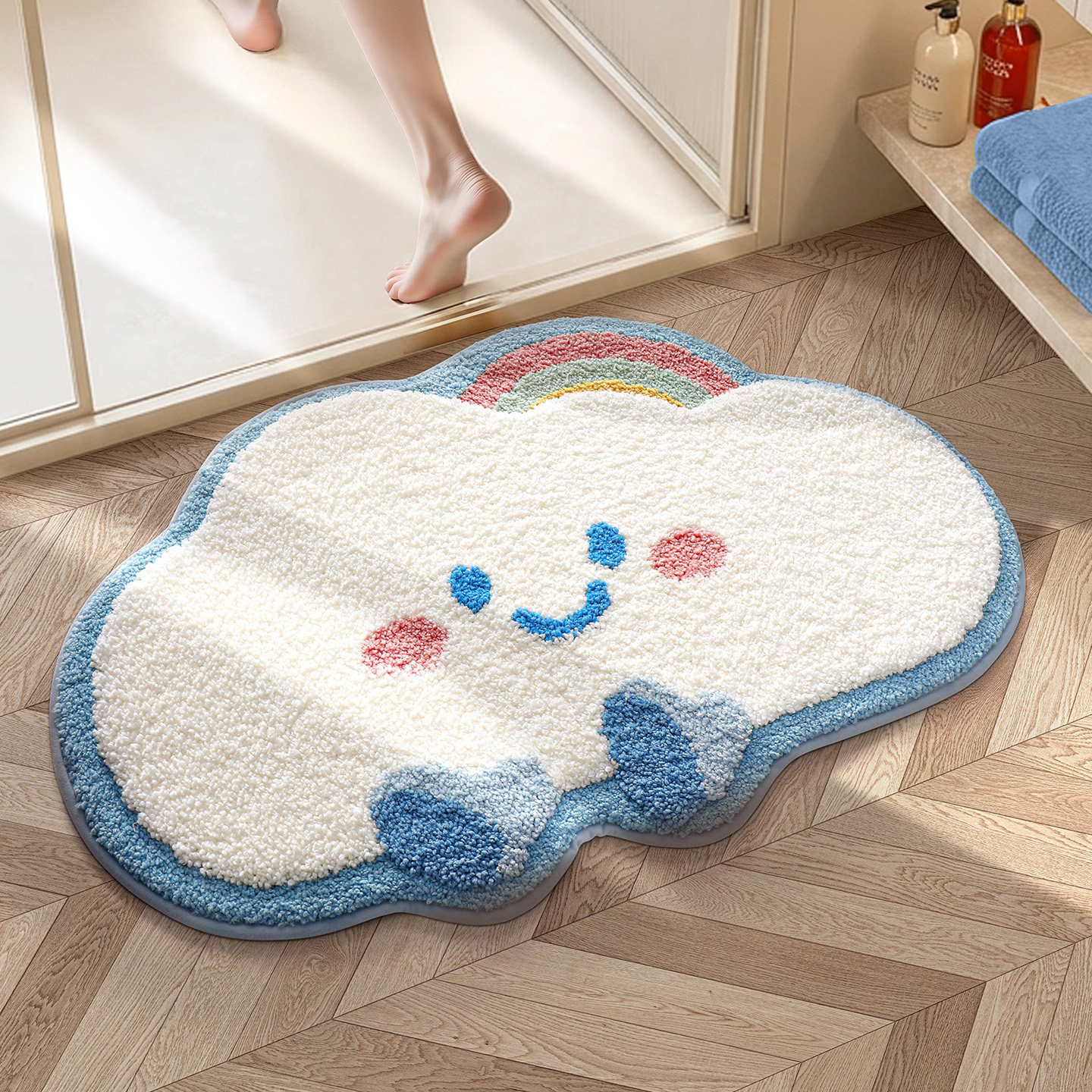 大江地垫浴室加厚吸水脚垫卫生间厕所门口毛绒垫子洗手间防滑地毯