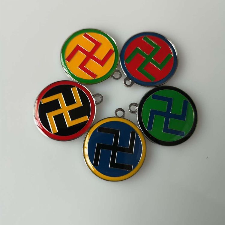 3CM黄铜双面江氏版万字符吊坠挂件黄红蓝绿黑五色挂件