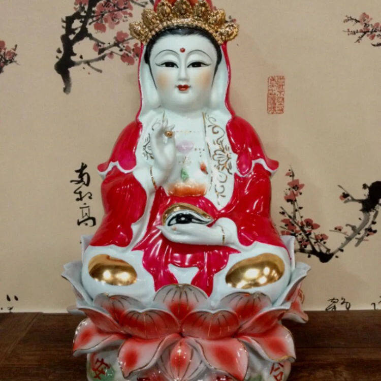 開陶瓷眼光娘娘神像 红衣眼光奶奶 光白玉眼光圣母佛像供奉摆件