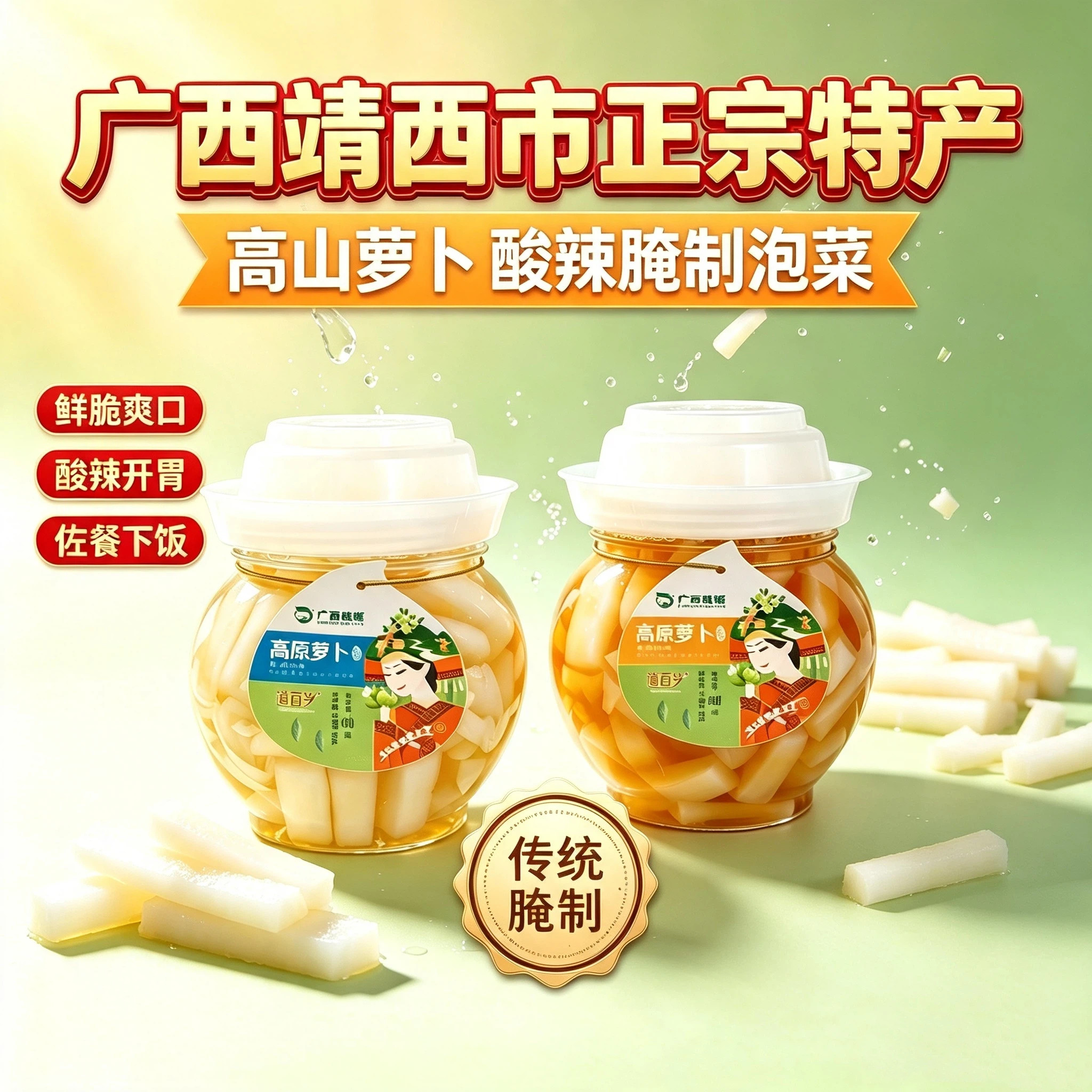 800克*3瓶广西靖西市正宗特产酸高山萝卜酸辣腌制泡菜下饭菜