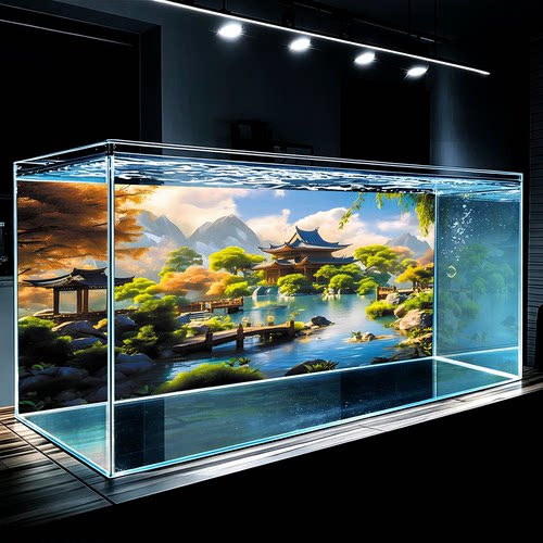 鱼缸背景纸画高清图3d立体壁系列财神爷