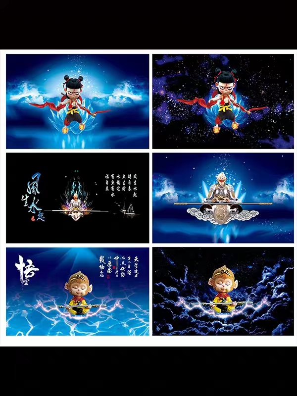 鱼缸背景纸画高清图3d立体壁纸哪吒悟空壁画造景装饰风生水起