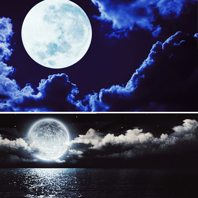 鱼缸背景贴纸高清定制明月月圆背景贴纸自粘高清图画壁纸水族背景