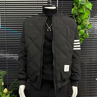 冬季棉服修身菱形格棒球服加厚上衣保暖棉衣冬天衣服男装棉服男款