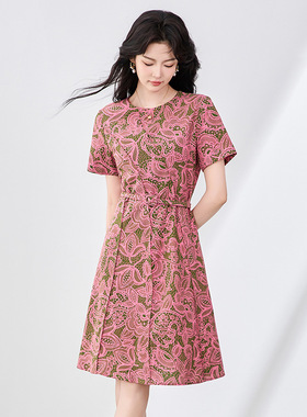 2507605-深圳南油时尚复古印花连衣裙设计感收腰显瘦气质裙子修身