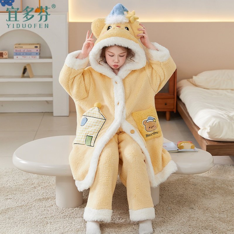 儿童睡衣冬法兰绒珊瑚绒睡袍套装