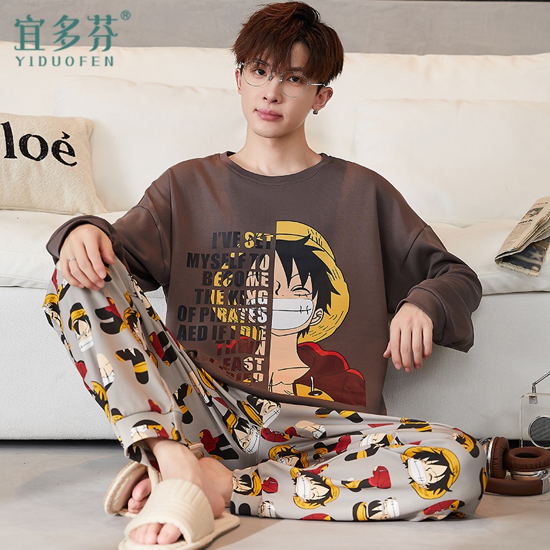 睡衣男款春秋季纯棉长袖薄款男士大码卡通青少年学生男孩大童套装