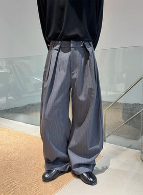 MONO 老钱风条纹阔腿西裤男秋季宽松直筒长裤极简风休闲裤
