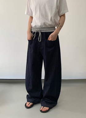 MONO极简廓形弯刀牛仔裤宽松休闲拼接简约原色丹宁质感阔腿裤男女