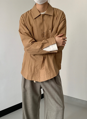 ADVANCEBOY 日系复古条纹长袖衬衫男慵懒小众设计感宽松休闲衬衣