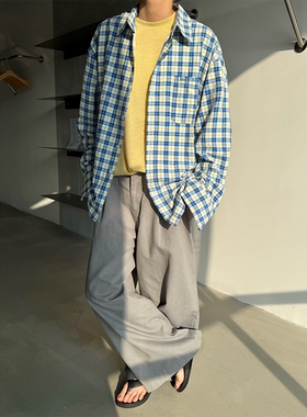 MONO 韩系复古格子衬衫男女情侣宽松百搭防晒长袖衬衣