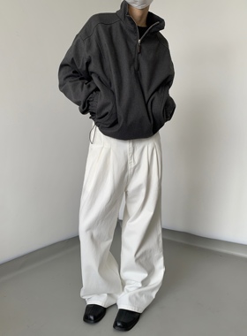 ADCE 复古韩版慵懒感白色牛仔裤高级感百搭宽松直筒休闲长裤情侣