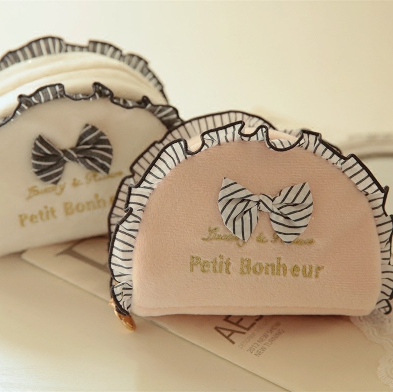 韩国可爱毛绒手拿包日系蝴蝶结花边迷你小号便携化妆品收纳包袋女,收纳整理,化妆包,淘宝优惠券,粉丝福利购,淘宝优惠卷