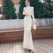 网纱高端精致气质显瘦收腰包臀连衣裙修身 2024年新款 长袖 鱼尾裙春