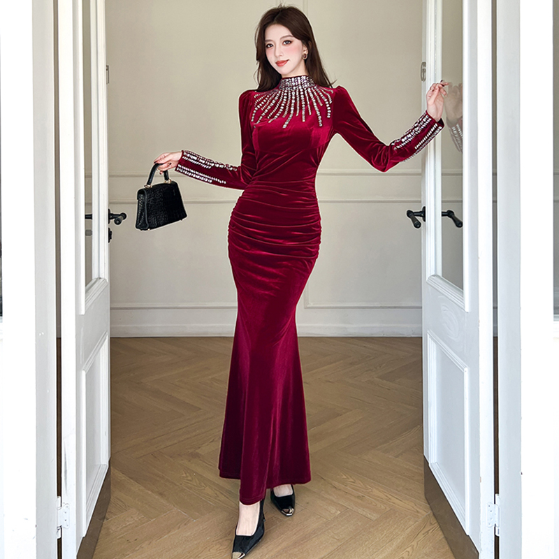 高级感轻奢名媛重工烫钻连衣裙