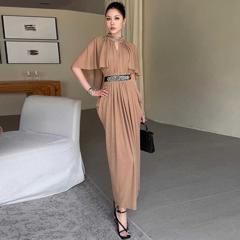性感修身包臀披肩连衣裙女夏新款