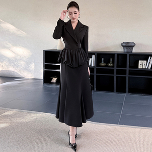 轻奢荷叶边遮肚子气质显瘦修身秋冬连衣裙女新款轻奢高级感鱼尾裙