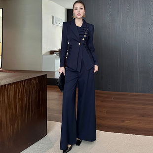 修身长袖显瘦西装高腰阔腿裤女装套装轻奢高级感女人味两件套秋冬