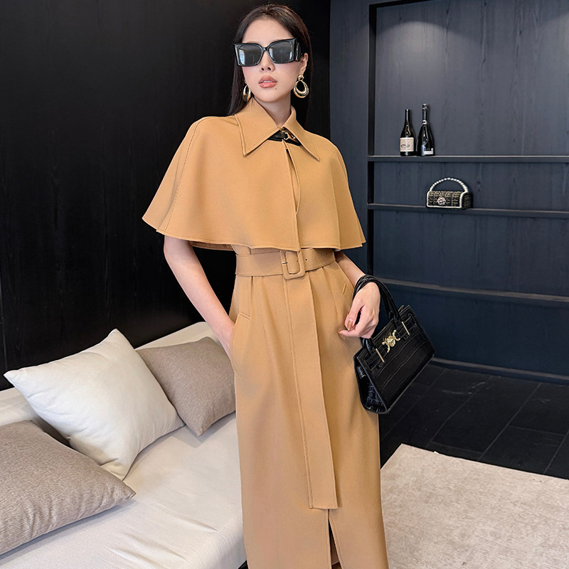 斗篷时尚气质显瘦修身包臀性感开叉女士连衣裙女春新款两件套长裙