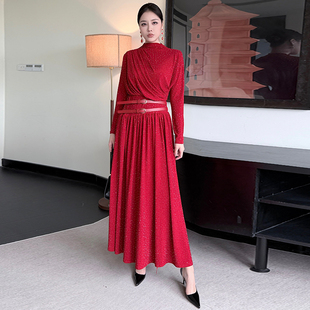 大摆长袖 修身 高级感重要场合漂亮秋冬连衣裙长裙 气质显瘦时尚 法式