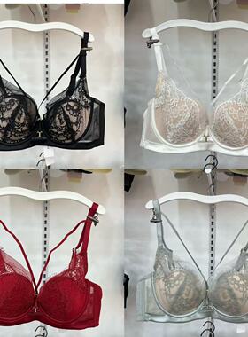 芒果杯性感超薄蕾丝网纱内衣女士B杯聚拢大胸显小时尚文胸罩8602