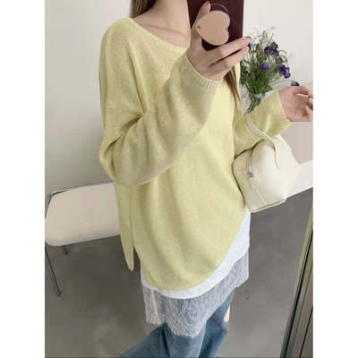 BADX正品下摆开叉和纸纱亮片针织衫女2026春季宽松显瘦百搭上衣潮