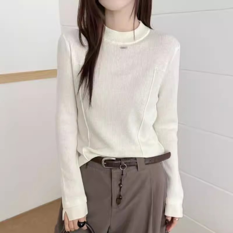 BADX正品韩系时尚半高领长袖针织衫女秋冬洋气高级感显瘦打底上衣