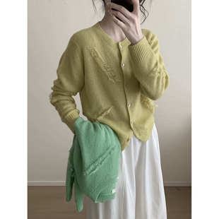 BADX正品韩系软糯小羊驼绒针织开衫女冬季小众高级感毛衣外套上衣