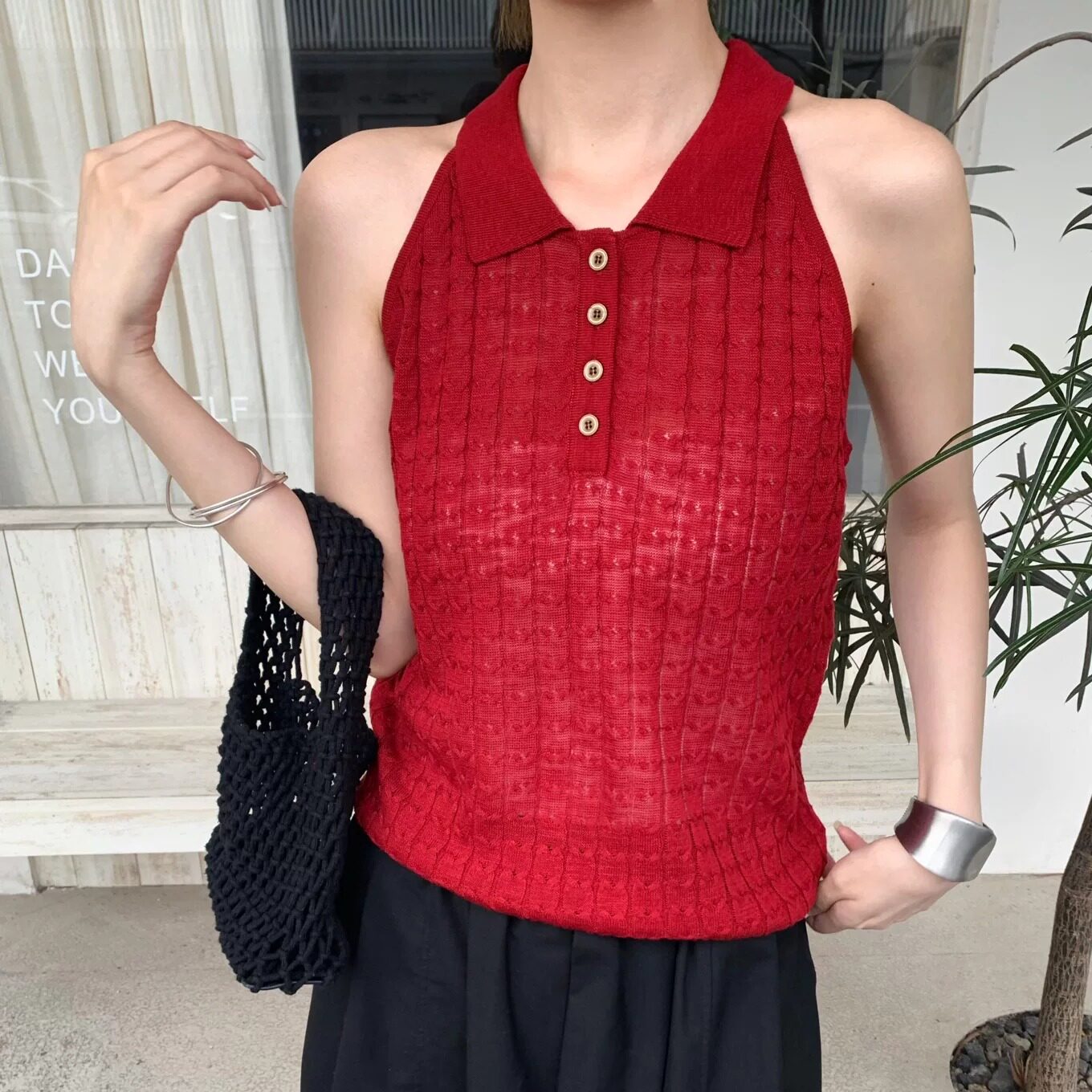 BADX正品韩系polo领麻花针织背心女夏季时尚气质显瘦百搭无袖上衣