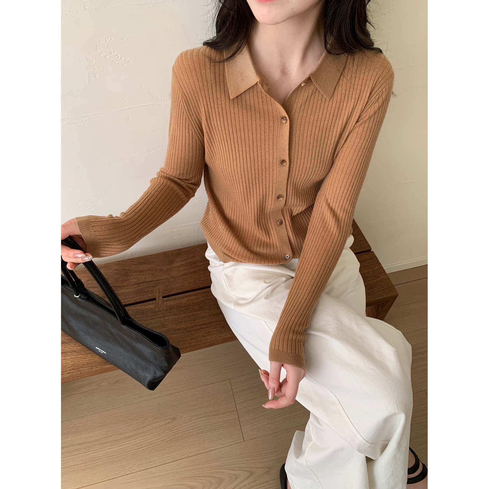 BADX正品欧货时尚POLO领羊毛针织开衫女26新款宽松显瘦百搭毛衣潮,女装/女士精品,毛针织衫,淘宝优惠券,粉丝福利购,淘宝优惠卷