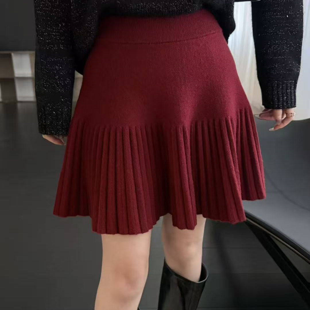 BADX正品纯色高腰百褶针织半身裙女冬季小众百搭显瘦气质a字短裙,女装/女士精品,半身裙,淘宝优惠券,粉丝福利购,淘宝优惠卷