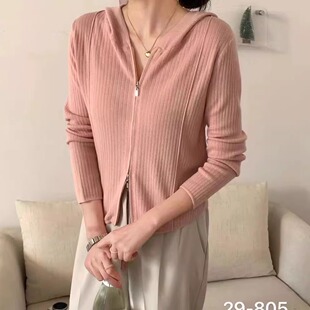 BADX正品韩系薄款休闲连帽针织开衫26春季宽松双拉链长袖短外套女