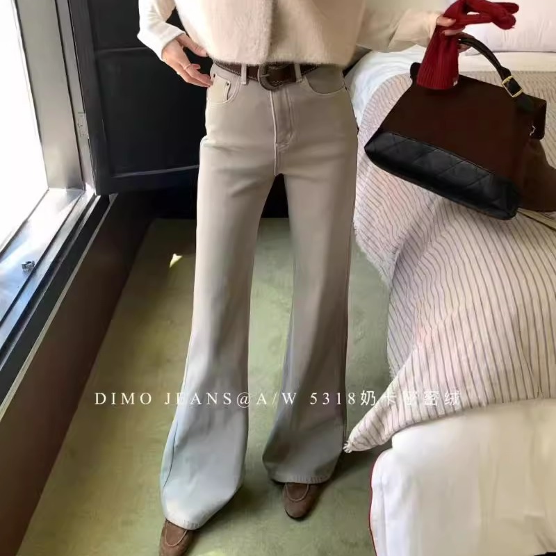 DIMO5318奶卡密密绒弹力微喇牛仔裤冬季韩版高腰显瘦百搭喇叭裤女