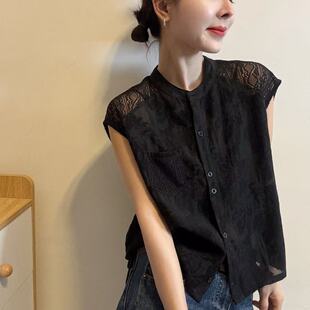 蕾丝拼接无袖衬衫上衣女2026夏季新款韩版时尚气质显瘦百搭小衫潮