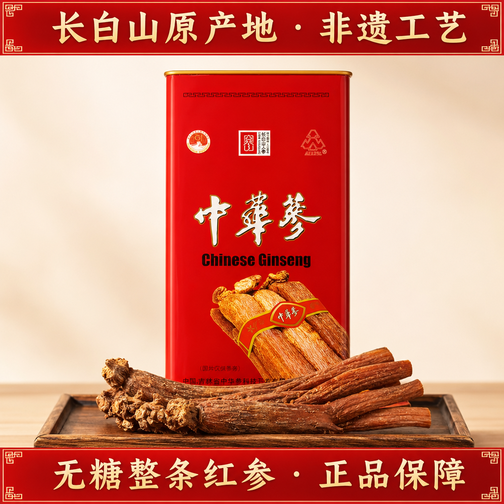 长白山无糖中华红参整条老参