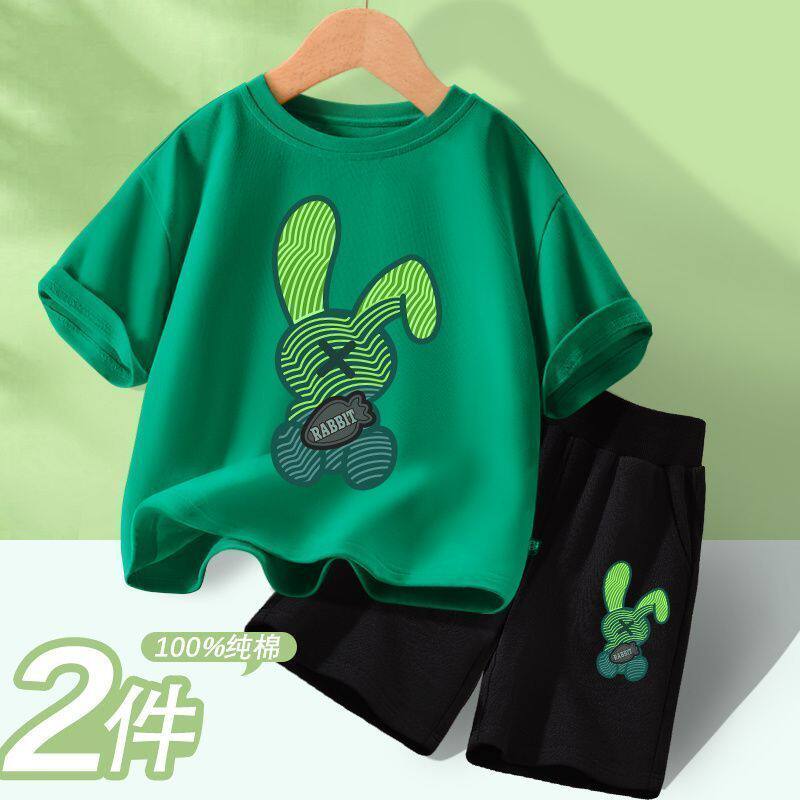 男童纯棉短袖套装中大童帅气薄款运动风五分裤夏季新款男孩两件套