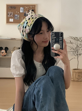 氛围感甜美针织三角巾头巾